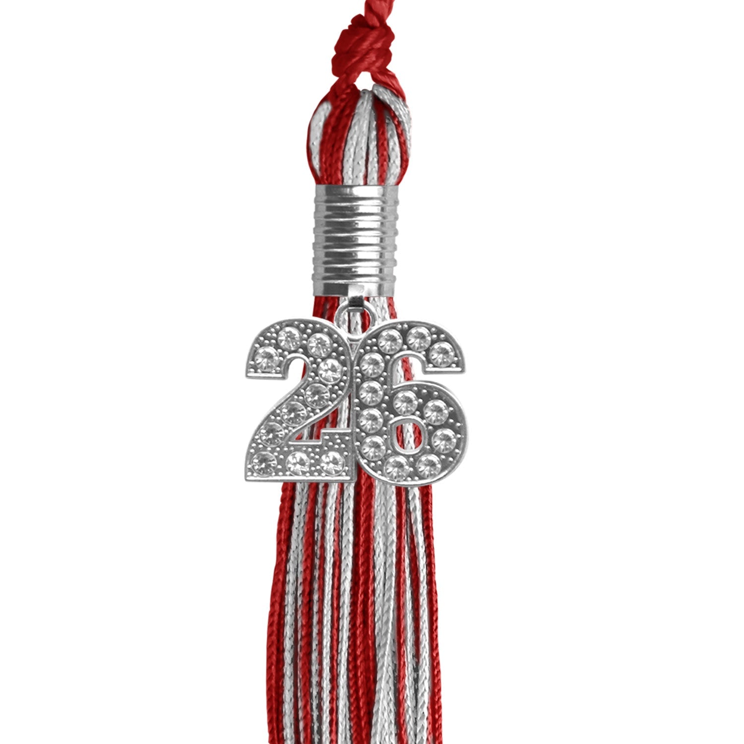Red/Silver Mixed Color Graduation Tassel with Silver Bling Charm by Wholesale Grad Supply