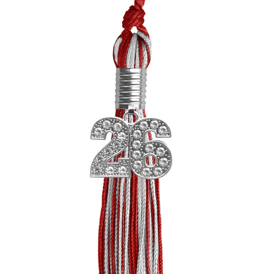 Red/Silver Mixed Color Graduation Tassel with Silver Bling Charm by Wholesale Grad Supply