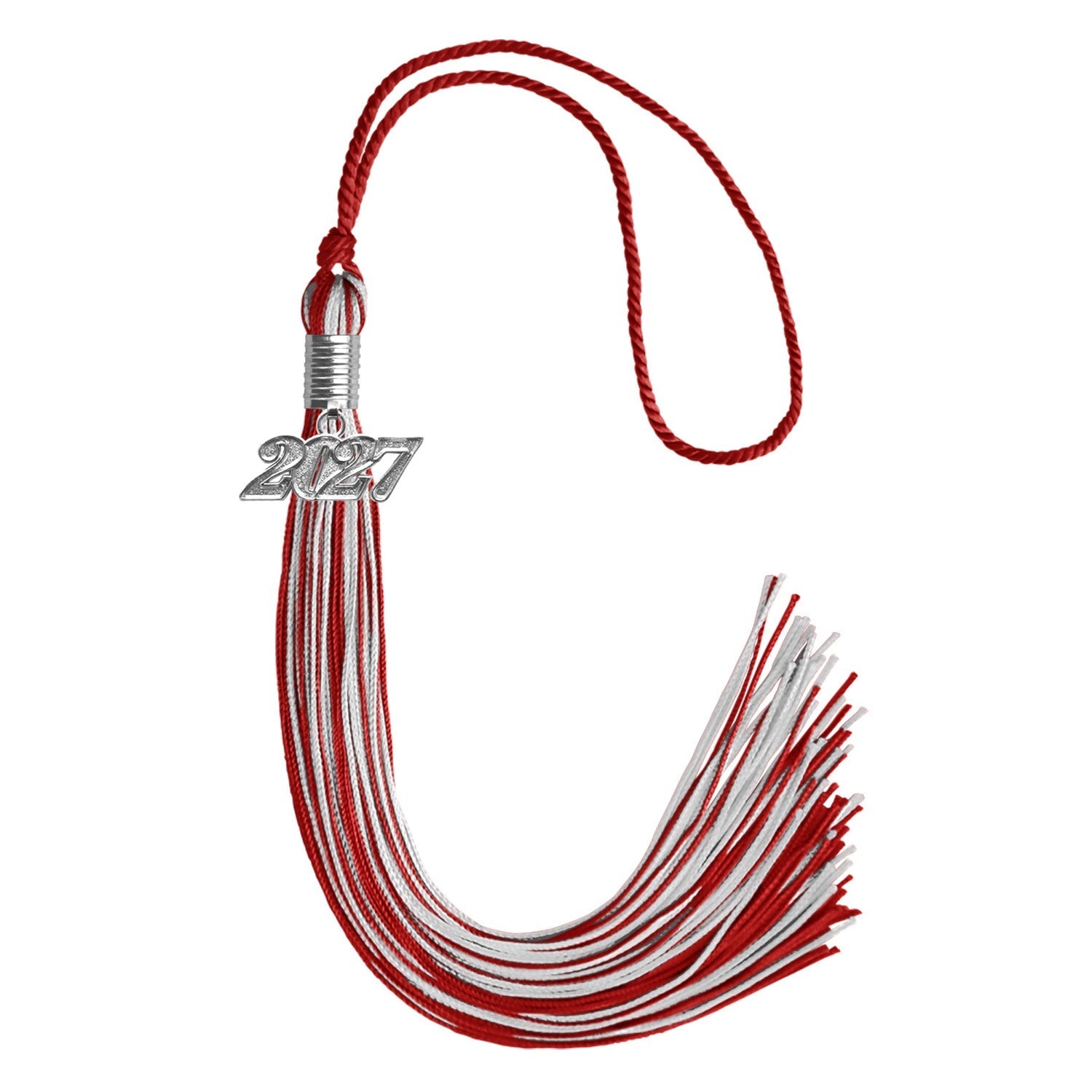 Red/Silver Mixed Color Graduation Tassel with Silver Bling Charm by Wholesale Grad Supply