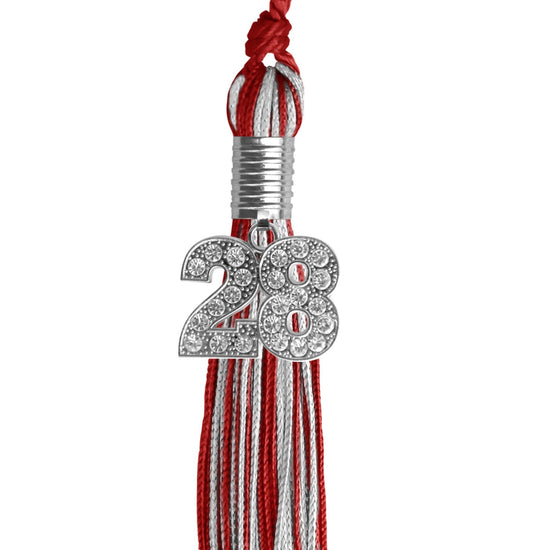 Red/Silver Mixed Color Graduation Tassel with Silver Bling Charm by Wholesale Grad Supply