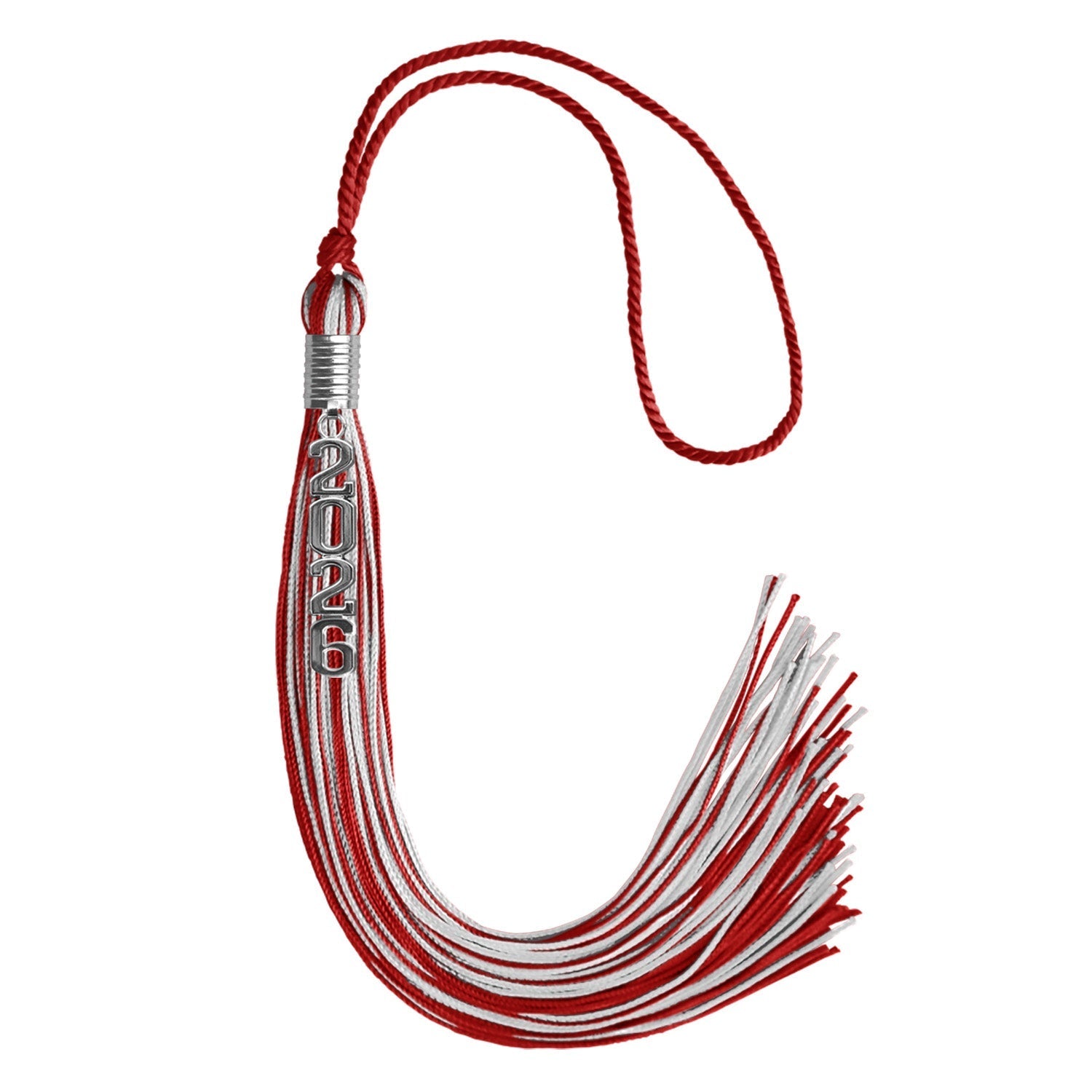 Red/SIlver Mixed Color Graduation Tassel with Stacked Silver Date Drop by Wholesale Grad Supply