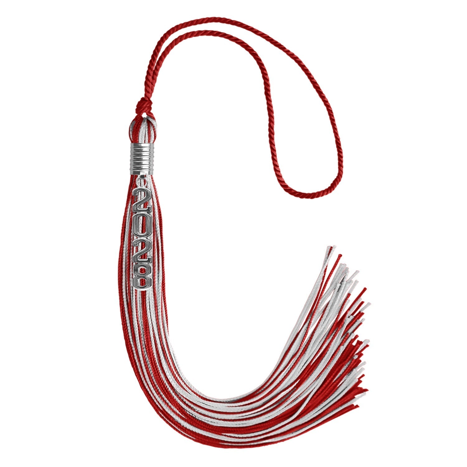 Red/SIlver Mixed Color Graduation Tassel with Stacked Silver Date Drop by Wholesale Grad Supply