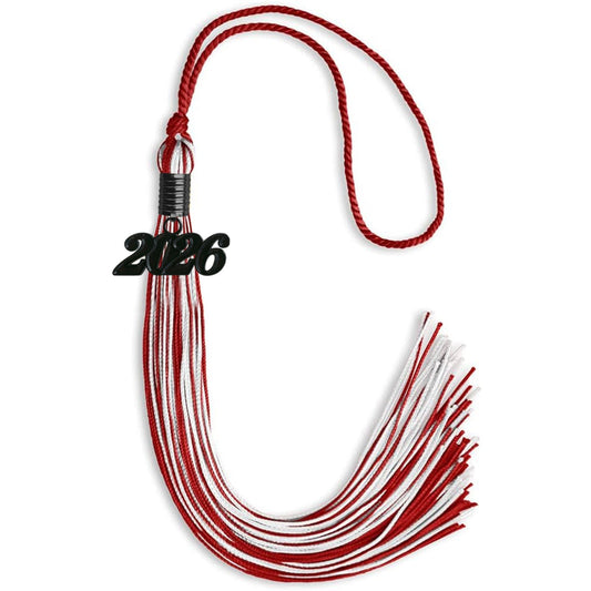Red/White Mixed Color Graduation Tassel with Black Bling Charm by Wholesale Grad Supply