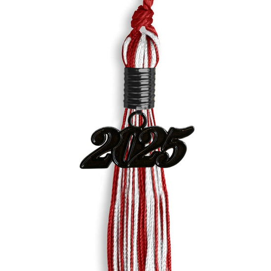 Red/White Mixed Color Graduation Tassel with Black Bling Charm by Wholesale Grad Supply