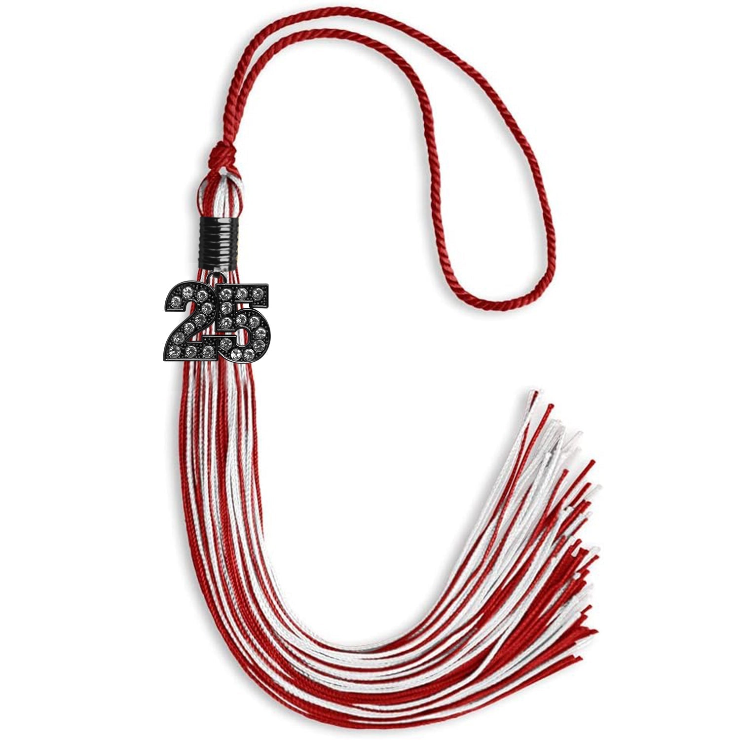 Red/White Mixed Color Graduation Tassel with Black Bling Charm by Wholesale Grad Supply