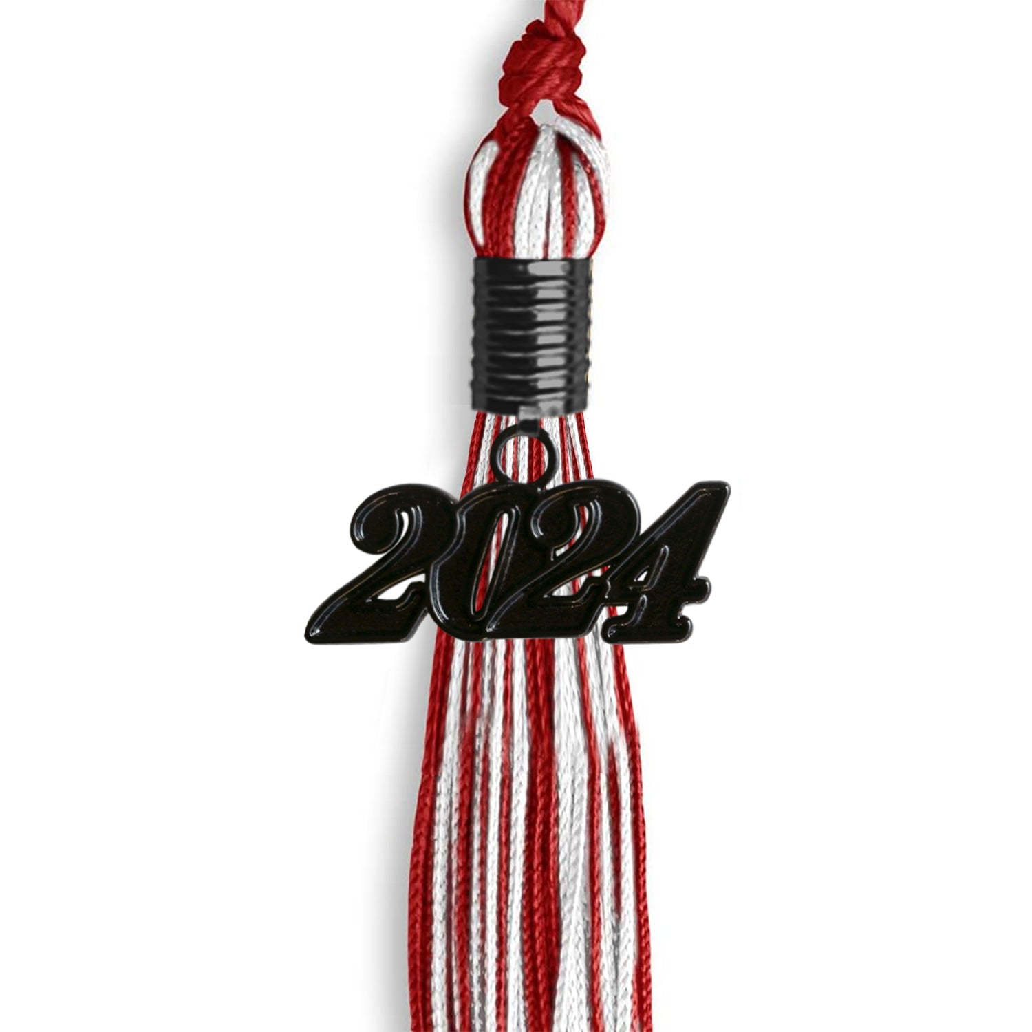 Red/White Mixed Color Graduation Tassel with Black Bling Charm by Wholesale Grad Supply