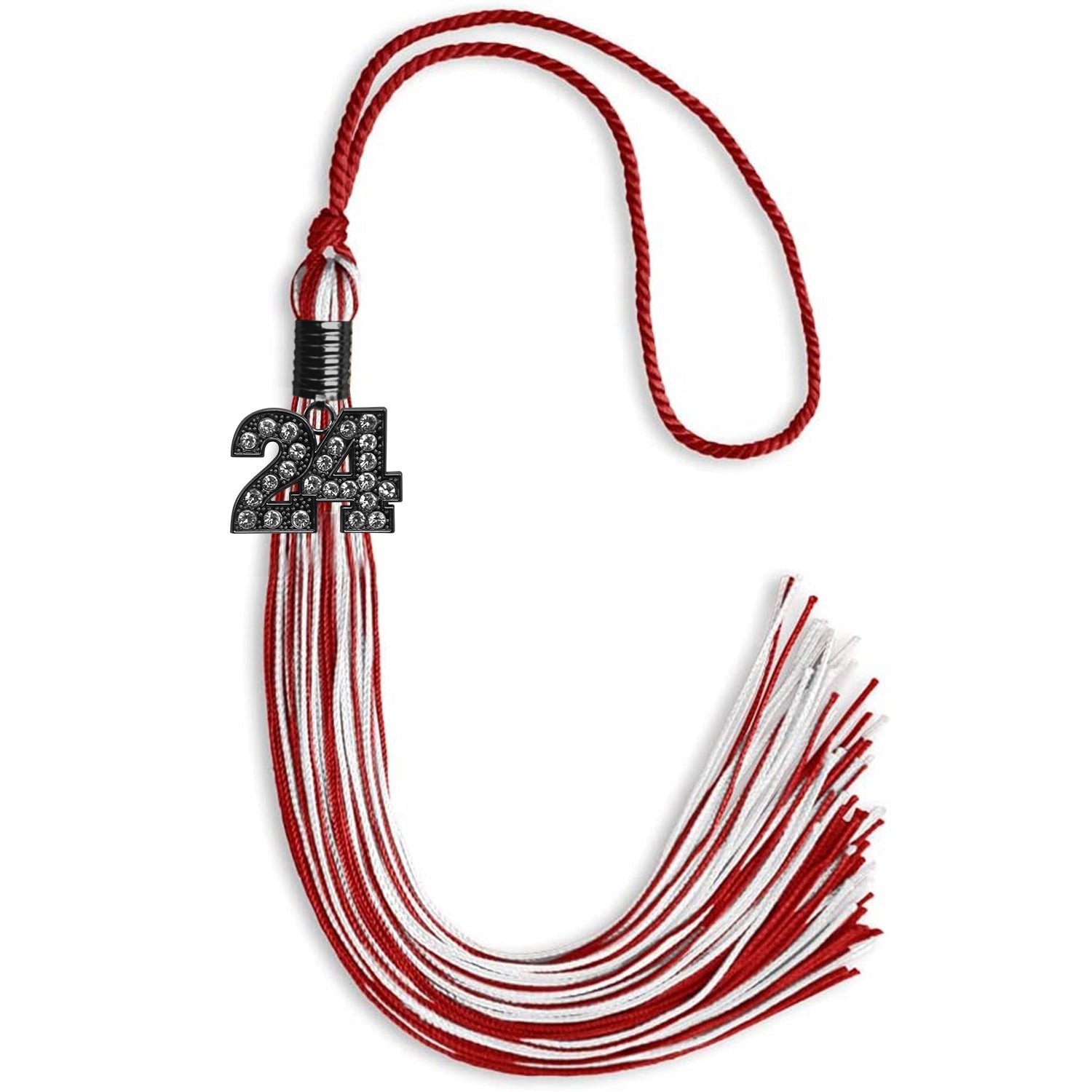 Red/White Mixed Color Graduation Tassel with Black Bling Charm by Wholesale Grad Supply
