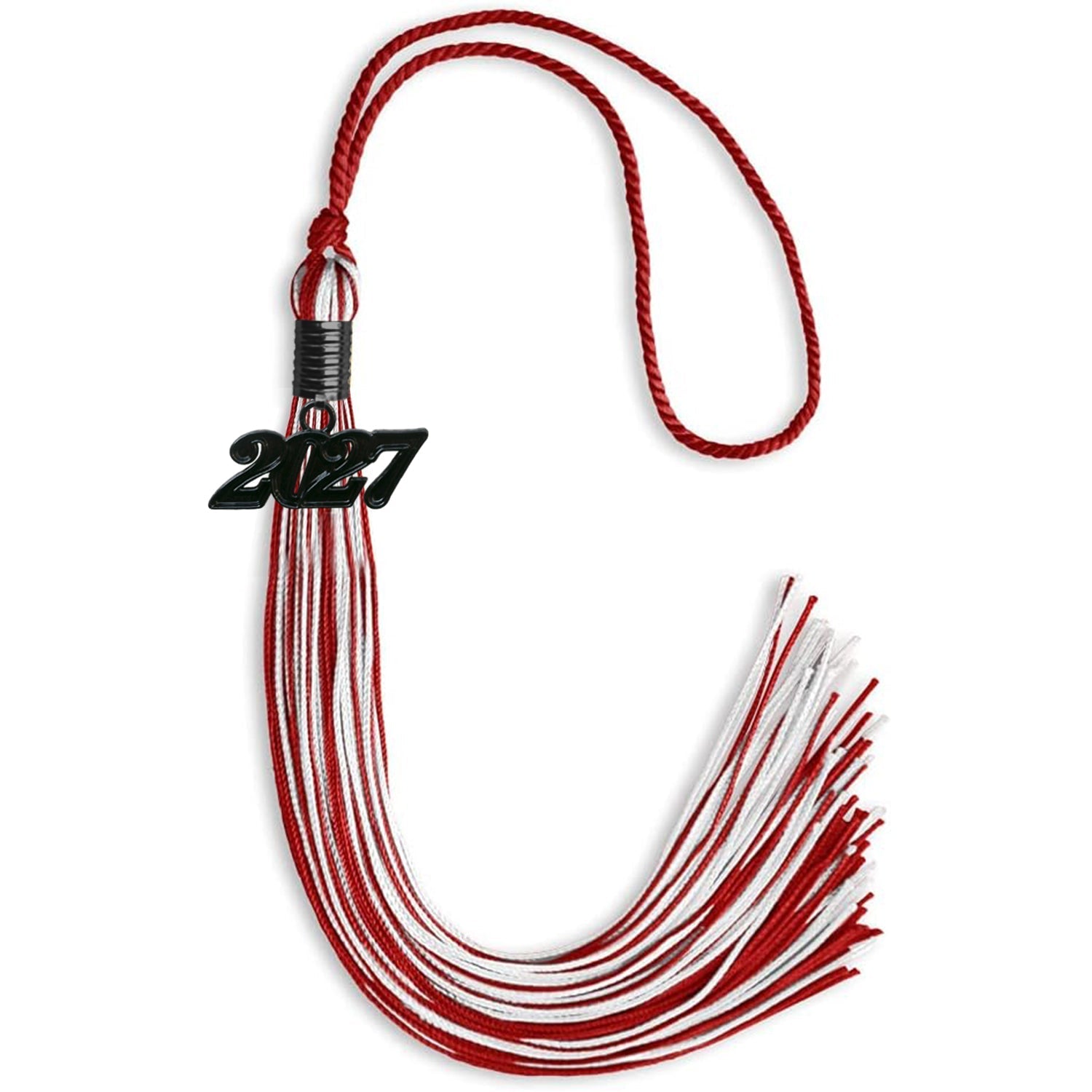 Red/White Mixed Color Graduation Tassel with Black Bling Charm by Wholesale Grad Supply