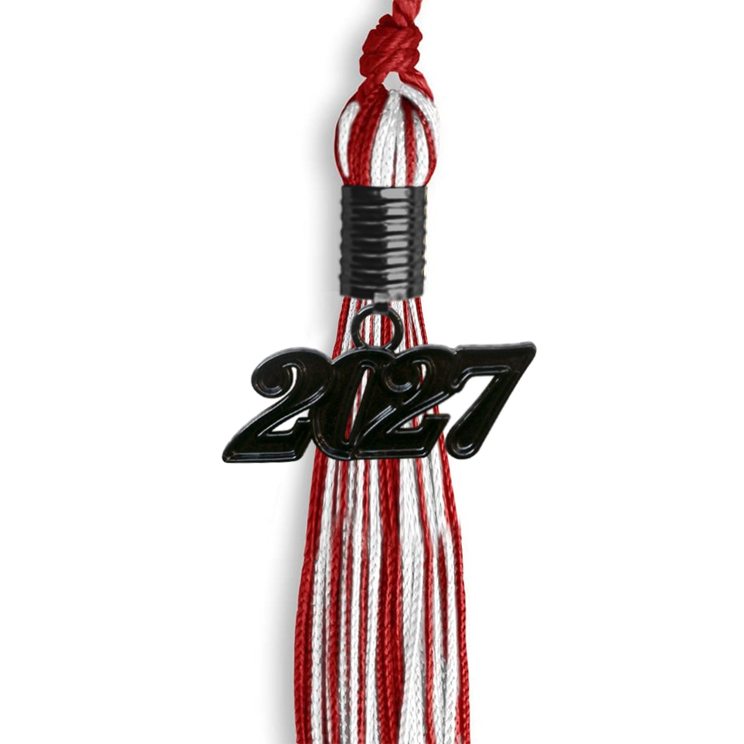 Red/White Mixed Color Graduation Tassel with Black Bling Charm by Wholesale Grad Supply