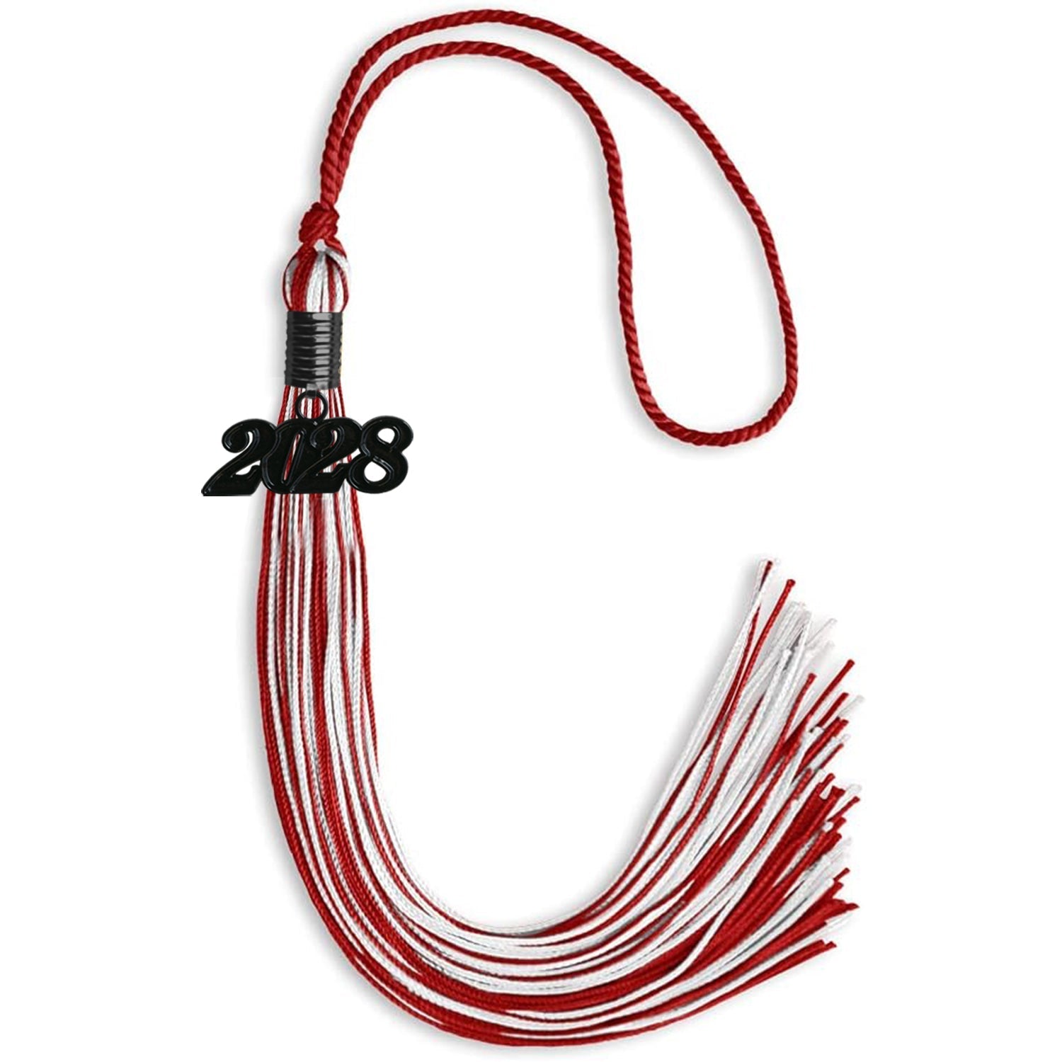 Red/White Mixed Color Graduation Tassel with Black Bling Charm by Wholesale Grad Supply