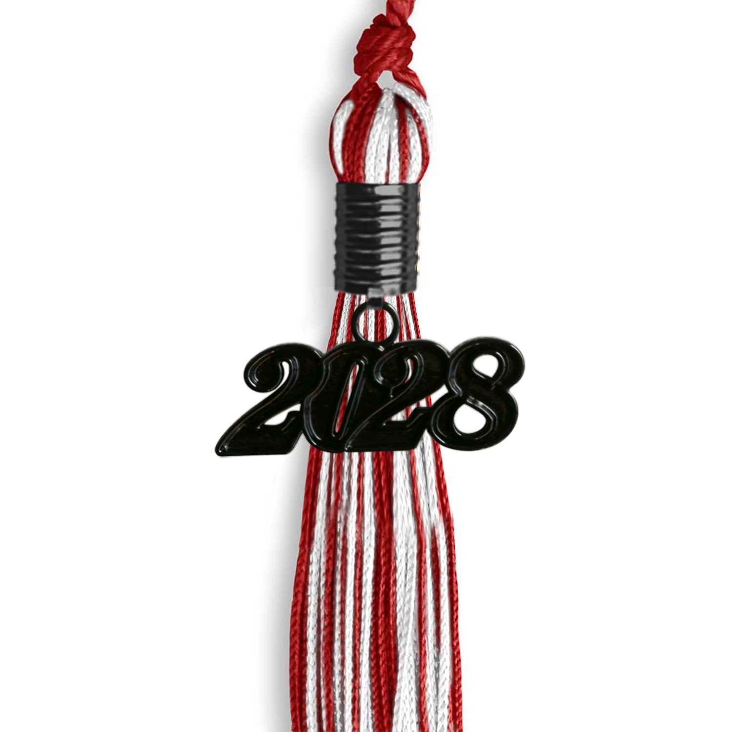 Red/White Mixed Color Graduation Tassel with Black Bling Charm by Wholesale Grad Supply