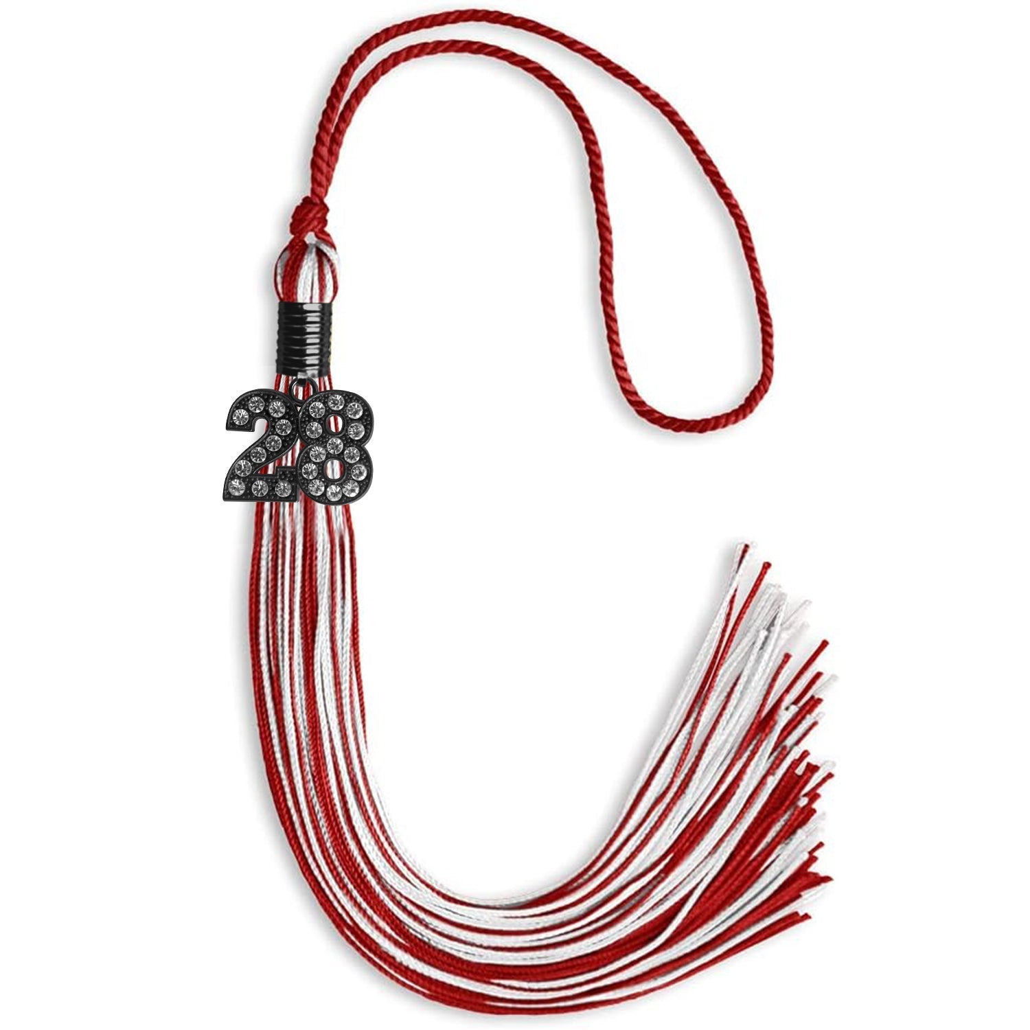 Red/White Mixed Color Graduation Tassel with Black Bling Charm by Wholesale Grad Supply