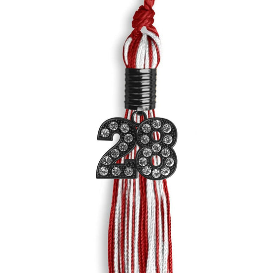 Red/White Mixed Color Graduation Tassel with Black Bling Charm by Wholesale Grad Supply