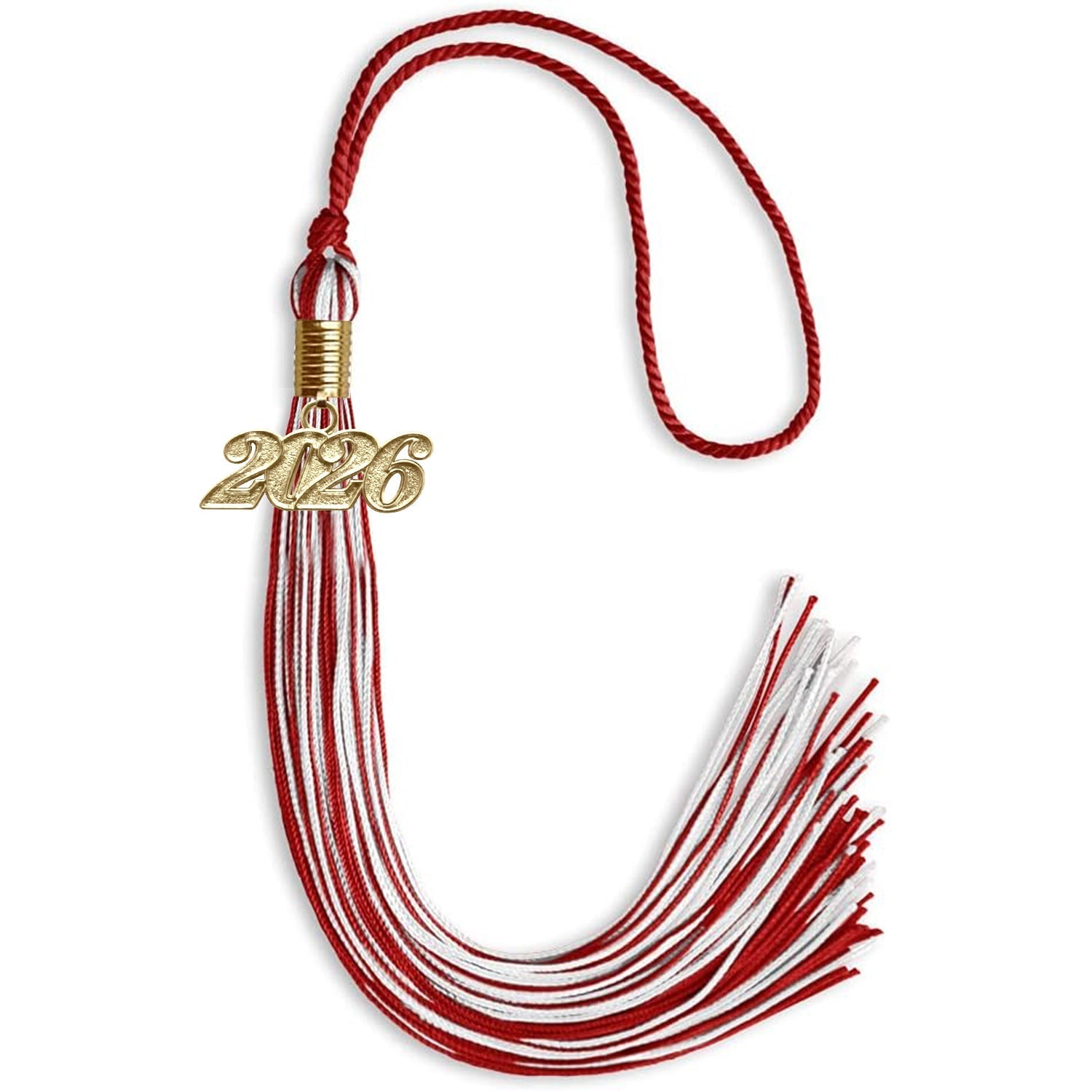Red/White Mixed Color Graduation Tassel with Gold Bling Charm by Wholesale Grad Supply