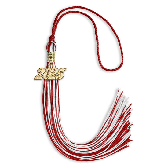 Red/White Mixed Color Graduation Tassel with Gold Bling Charm by Wholesale Grad Supply
