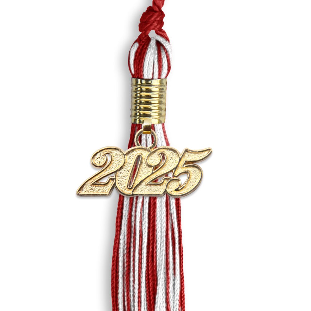 Red/White Mixed Color Graduation Tassel with Gold Bling Charm by Wholesale Grad Supply