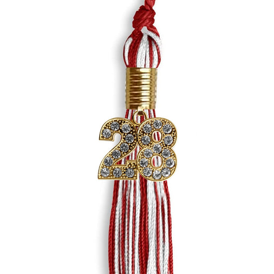 Red/White Mixed Color Graduation Tassel with Gold Bling Charm by Wholesale Grad Supply