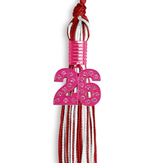 Red/White Mixed Color Graduation Tassel with Pink Bling Charm by Wholesale Grad Supply