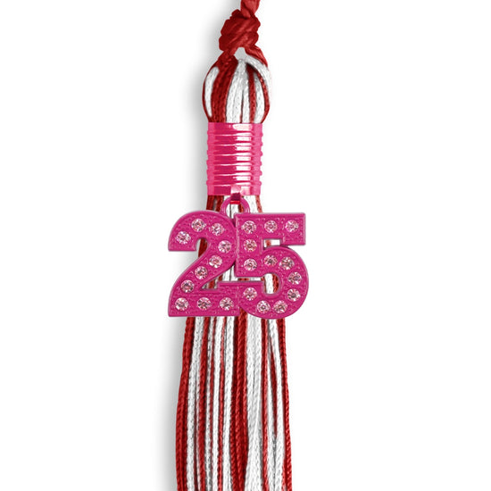 Red/White Mixed Color Graduation Tassel with Pink Bling Charm by Wholesale Grad Supply