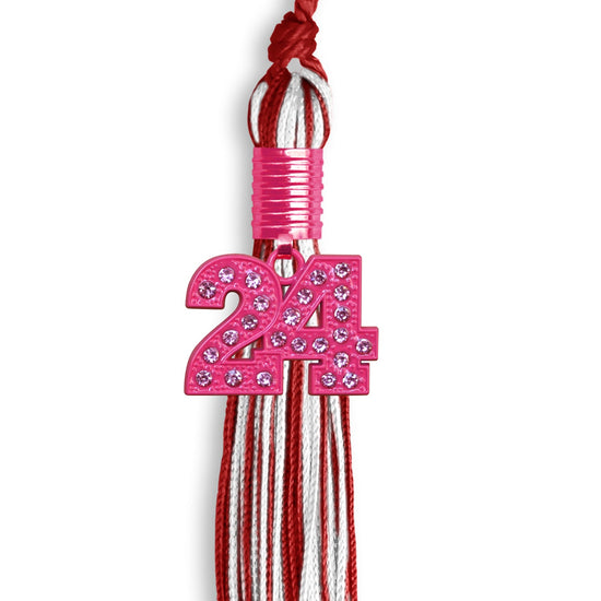 Red/White Mixed Color Graduation Tassel with Pink Bling Charm by Wholesale Grad Supply