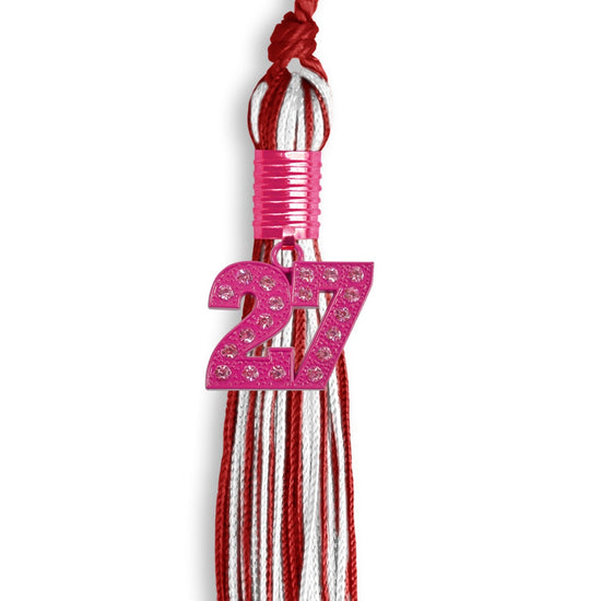 Red/White Mixed Color Graduation Tassel with Pink Bling Charm by Wholesale Grad Supply