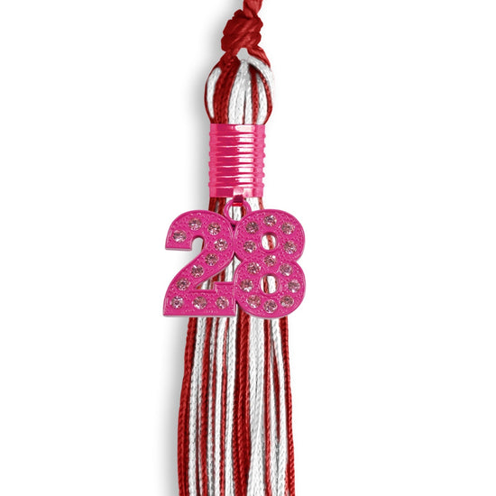 Red/White Mixed Color Graduation Tassel with Pink Bling Charm by Wholesale Grad Supply