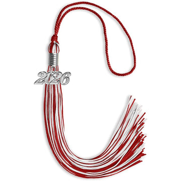 Red/White Mixed Color Graduation Tassel with Silver Bling Charm by Wholesale Grad Supply