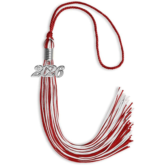 Red/White Mixed Color Graduation Tassel with Silver Bling Charm by Wholesale Grad Supply