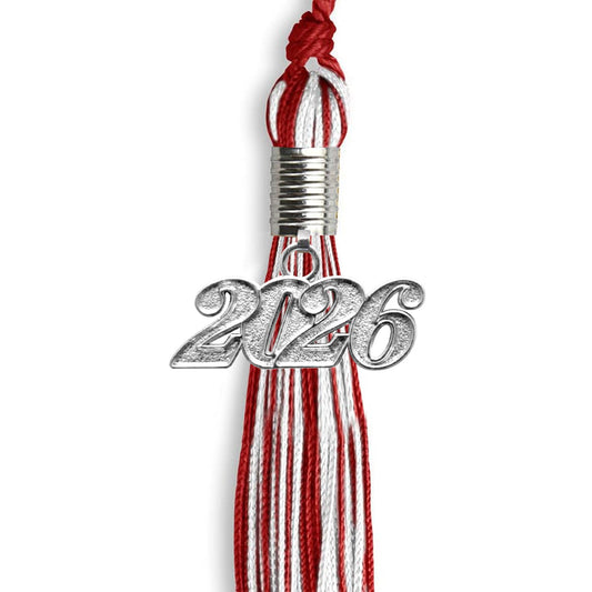 Red/White Mixed Color Graduation Tassel with Silver Bling Charm by Wholesale Grad Supply