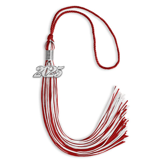 Red/White Mixed Color Graduation Tassel with Silver Bling Charm by Wholesale Grad Supply