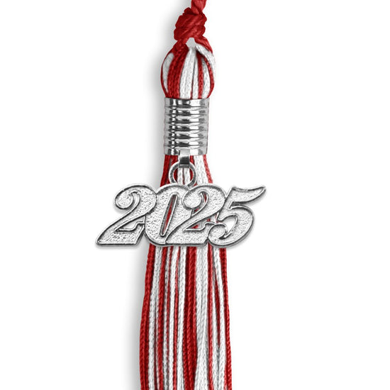 Red/White Mixed Color Graduation Tassel with Silver Bling Charm by Wholesale Grad Supply