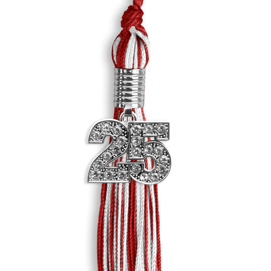 Red/White Mixed Color Graduation Tassel with Silver Bling Charm by Wholesale Grad Supply