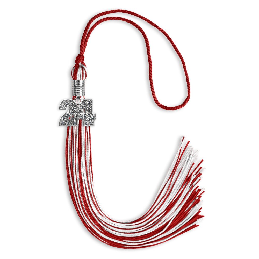 Red/White Mixed Color Graduation Tassel with Silver Bling Charm by Wholesale Grad Supply