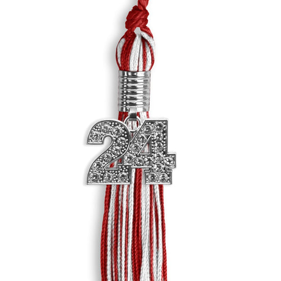 Red/White Mixed Color Graduation Tassel with Silver Bling Charm by Wholesale Grad Supply