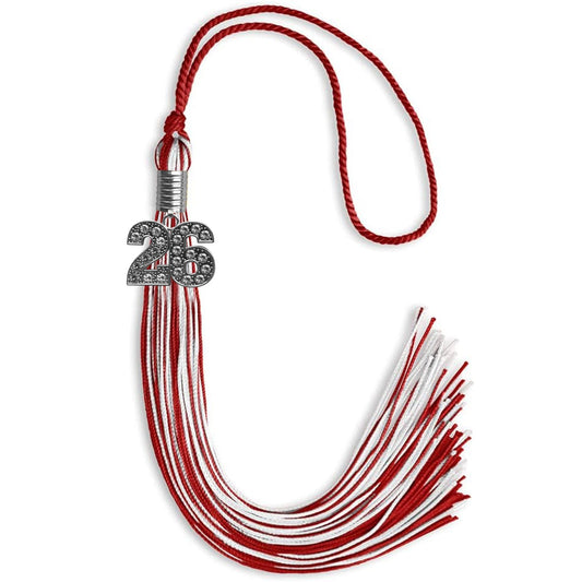 Red/White Mixed Color Graduation Tassel with Silver Bling Charm by Wholesale Grad Supply