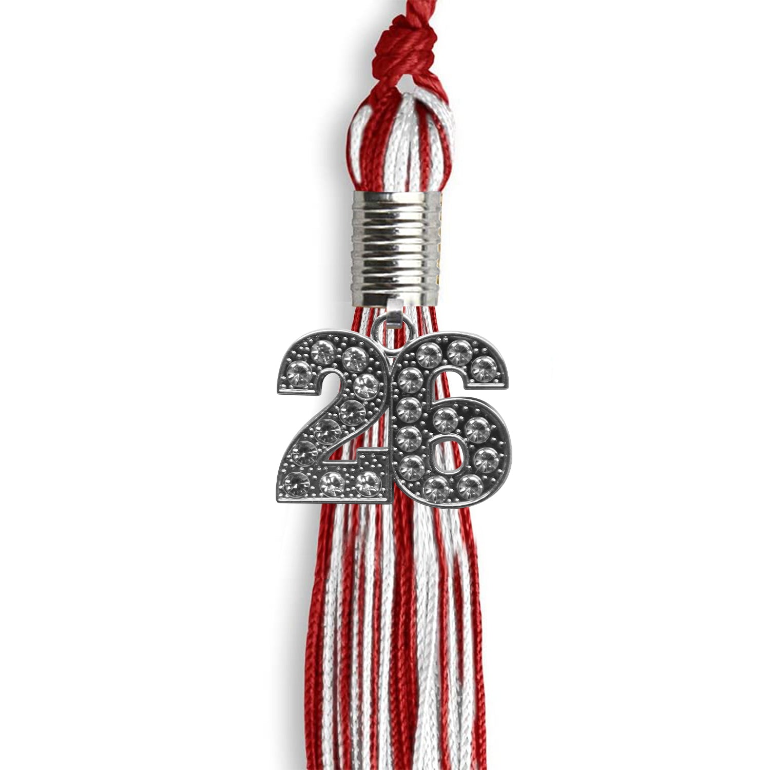 Red/White Mixed Color Graduation Tassel with Silver Bling Charm by Wholesale Grad Supply