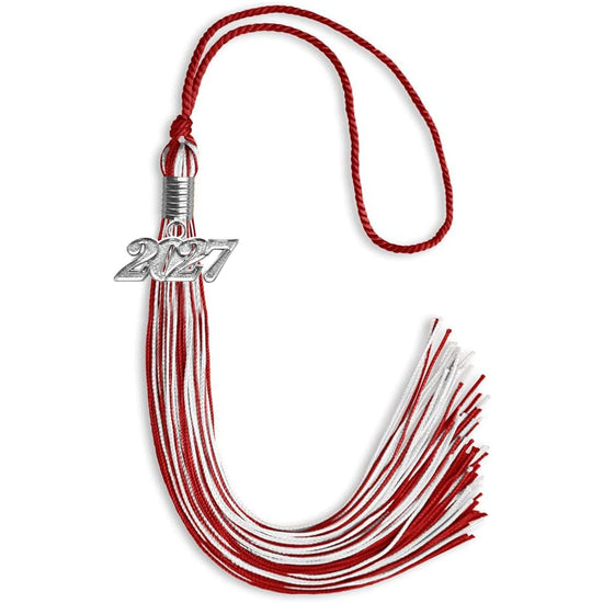 Red/White Mixed Color Graduation Tassel with Silver Bling Charm by Wholesale Grad Supply