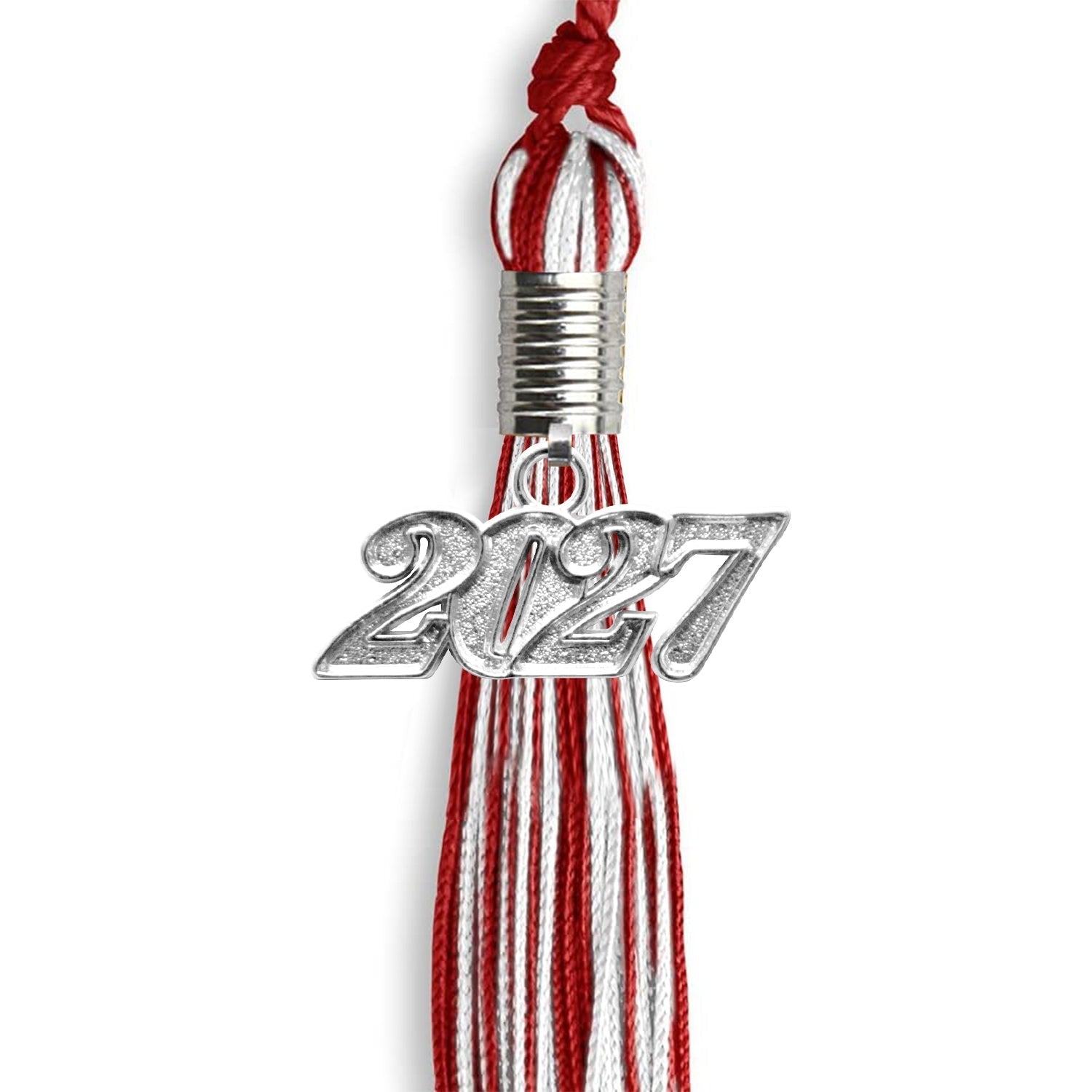 Red/White Mixed Color Graduation Tassel with Silver Bling Charm by Wholesale Grad Supply