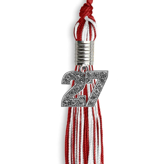 Red/White Mixed Color Graduation Tassel with Silver Bling Charm by Wholesale Grad Supply