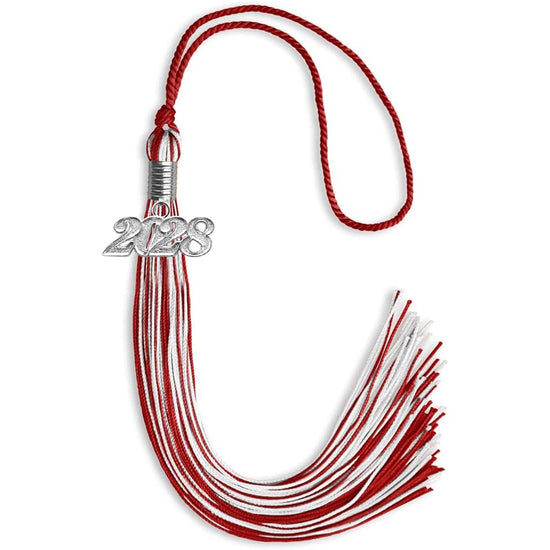 Red/White Mixed Color Graduation Tassel with Silver Bling Charm by Wholesale Grad Supply
