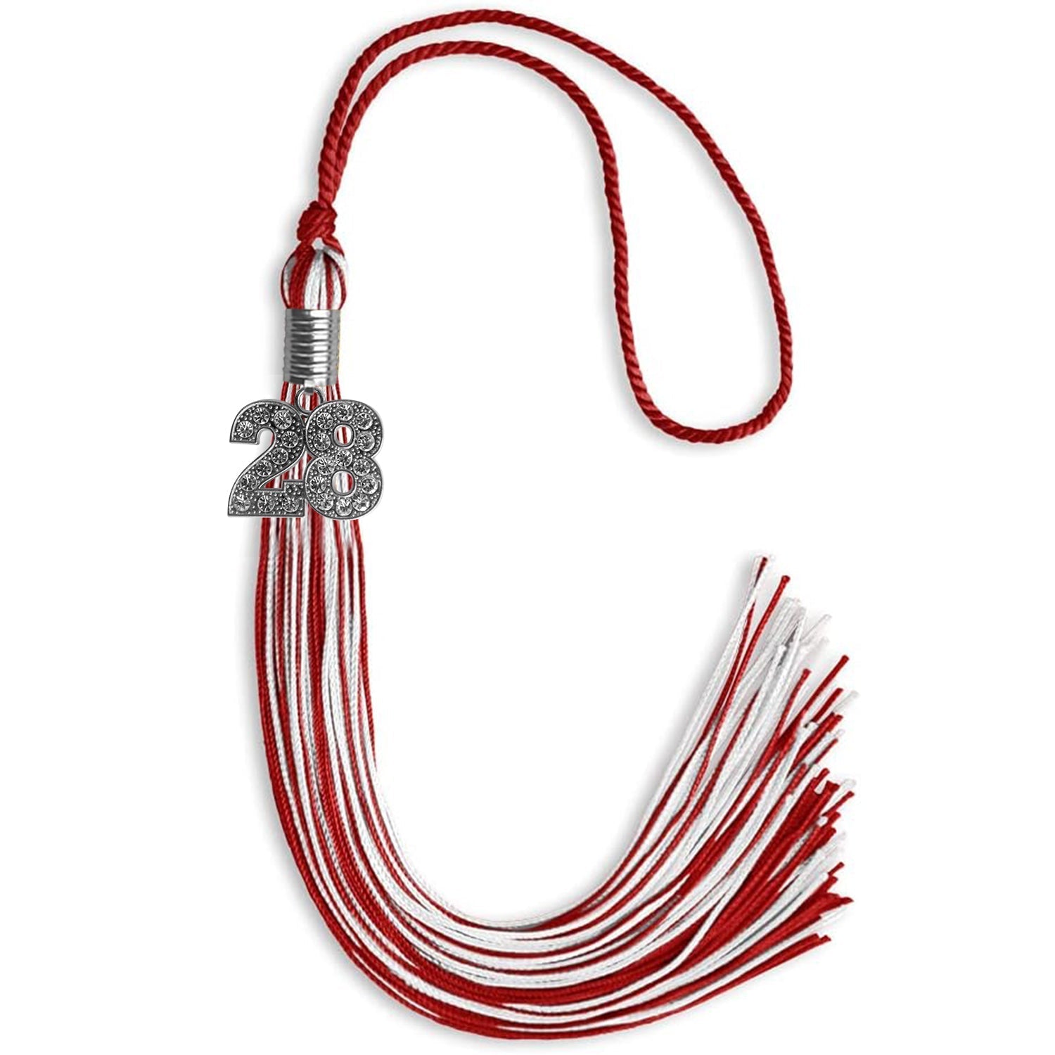 Red/White Mixed Color Graduation Tassel with Silver Bling Charm by Wholesale Grad Supply