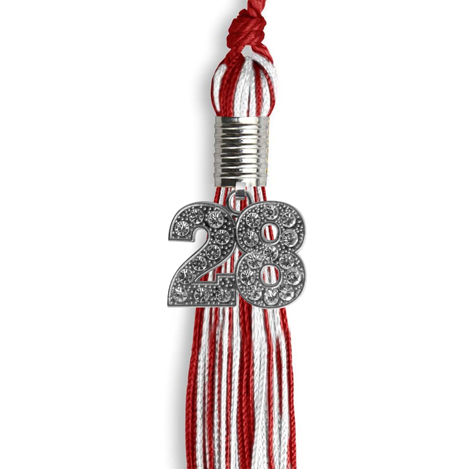 Red/White Mixed Color Graduation Tassel with Silver Bling Charm by Wholesale Grad Supply