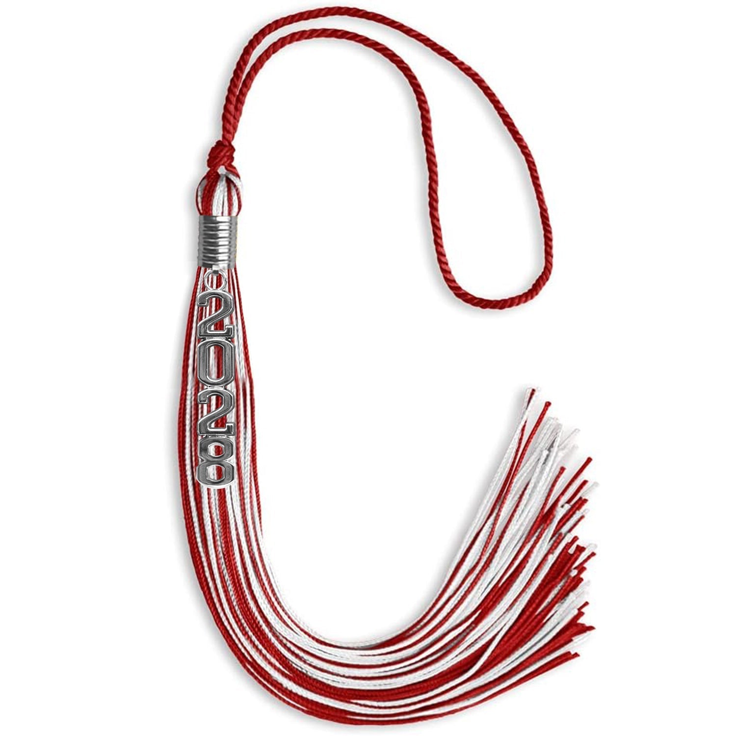 Red/White Mixed Color Graduation Tassel with Stacked Silver Date Drop by Wholesale Grad Supply