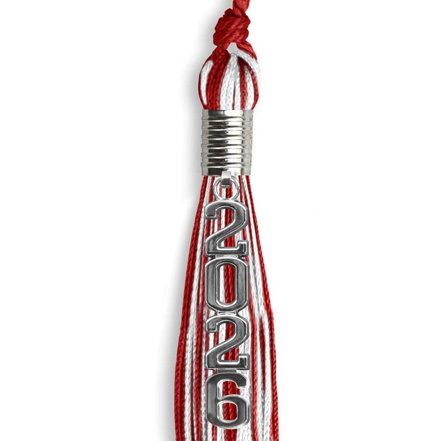 Red/White Mixed Color Graduation Tassel with Stacked Silver Date Drop by Wholesale Grad Supply