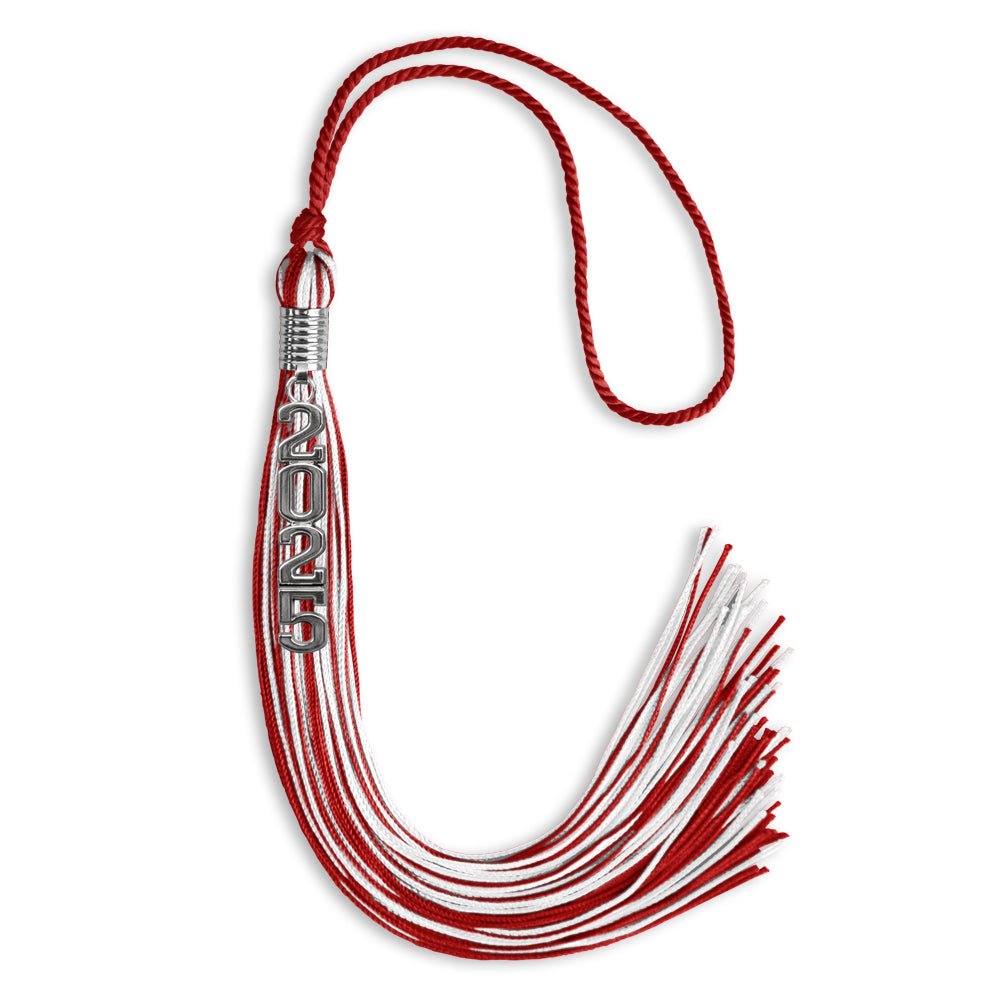 Red/White Mixed Color Graduation Tassel with Stacked Silver Date Drop by Wholesale Grad Supply