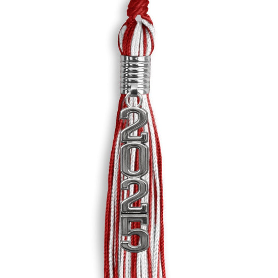 Red/White Mixed Color Graduation Tassel with Stacked Silver Date Drop by Wholesale Grad Supply