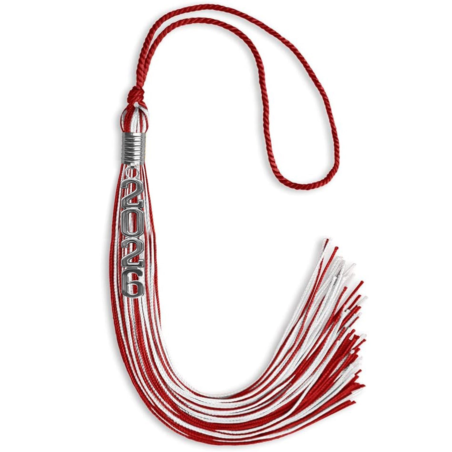 Red/White Mixed Color Graduation Tassel with Stacked Silver Date Drop by Wholesale Grad Supply