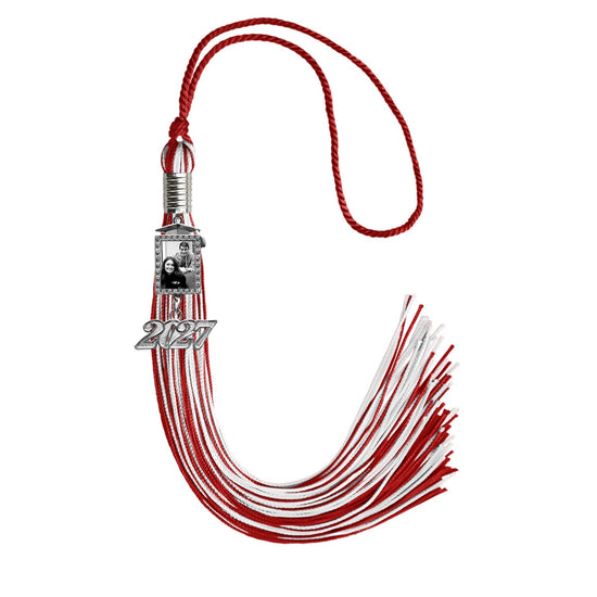 Red/White Tassel with Photo Frame Charm and Year Date Drop by Wholesale Grad Supply