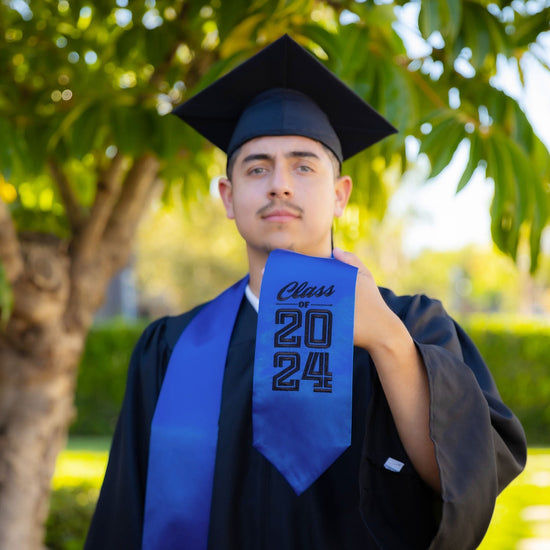 Royal Blue Class of 2024 Graduation Stole/Sash with Classic Tips by Wholesale Grad Supply