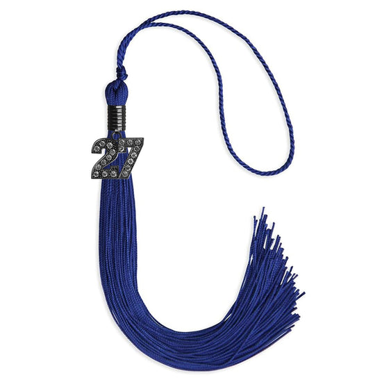 Royal Blue Graduation Tassel with Black Bling Charm by Wholesale Grad Supply
